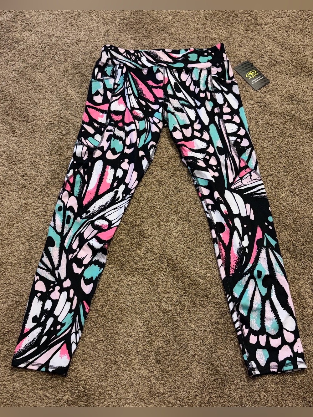NWT Athletic Works Girls Black Leggings with Butterfly Print Size XXL